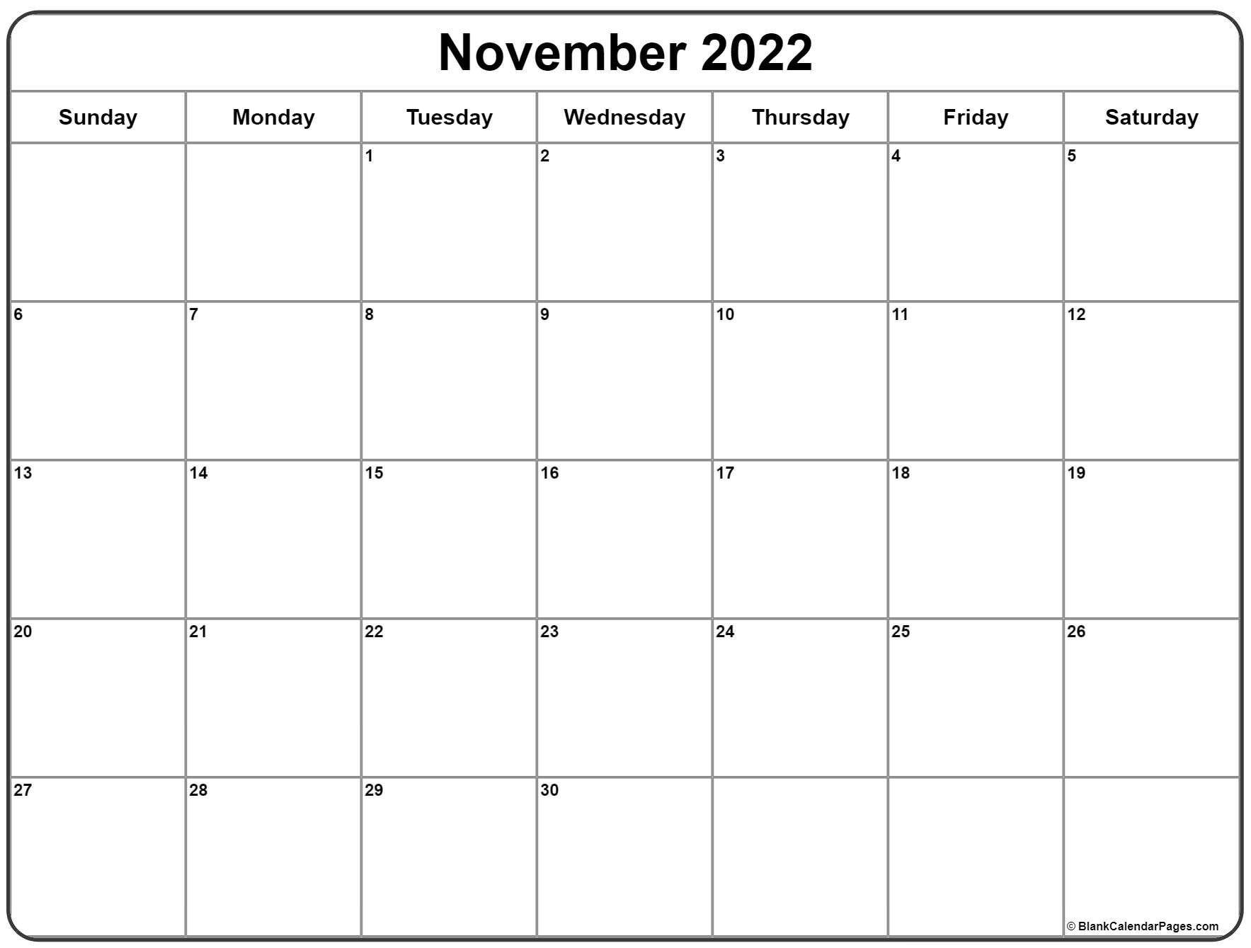 November 2022 Calendar | Free Printable Calendar Templates