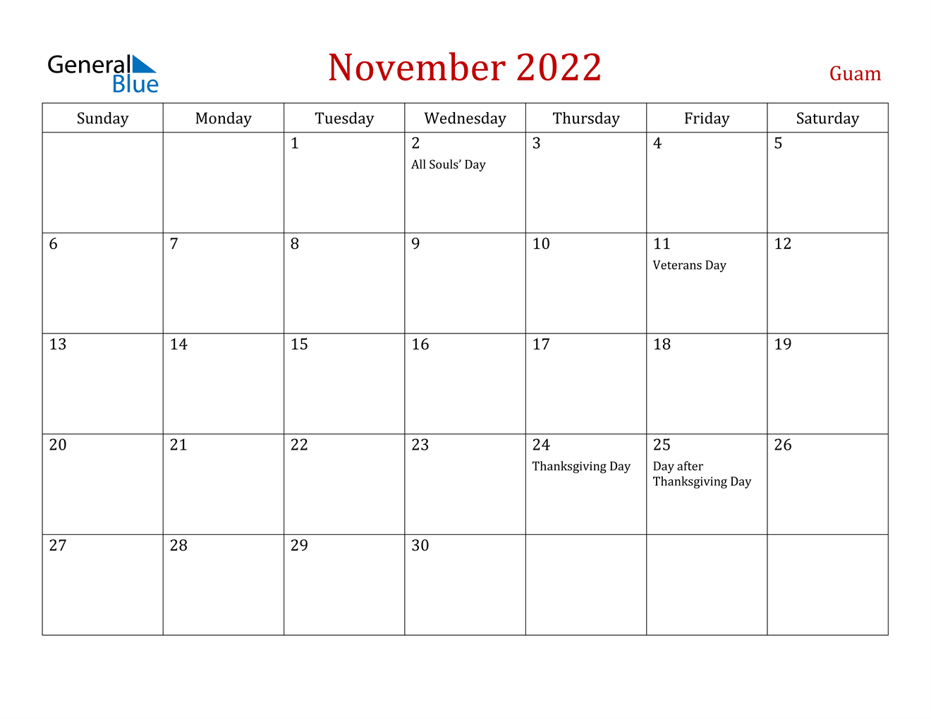 November 2022 Calendar - Guam