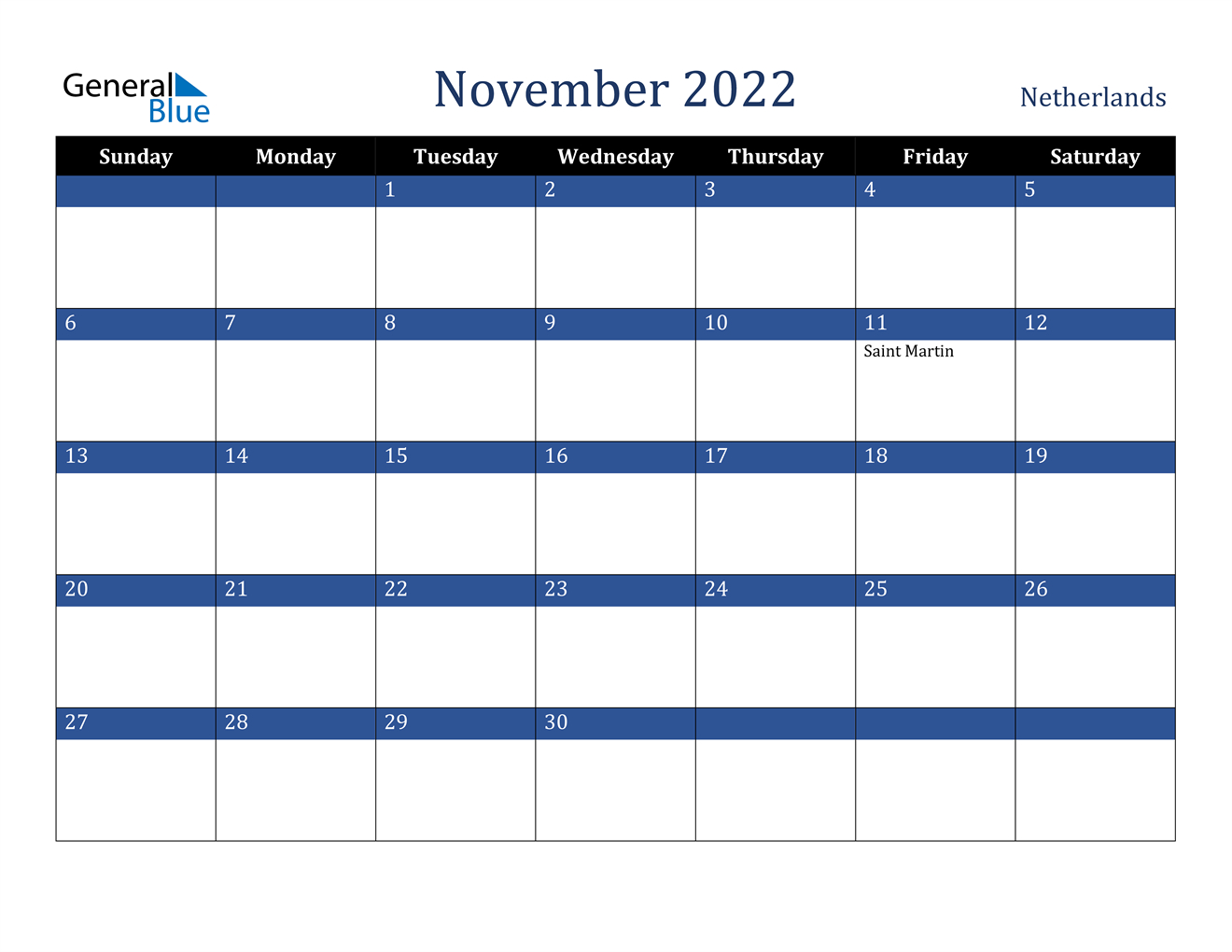 November 2022 Calendar - Netherlands