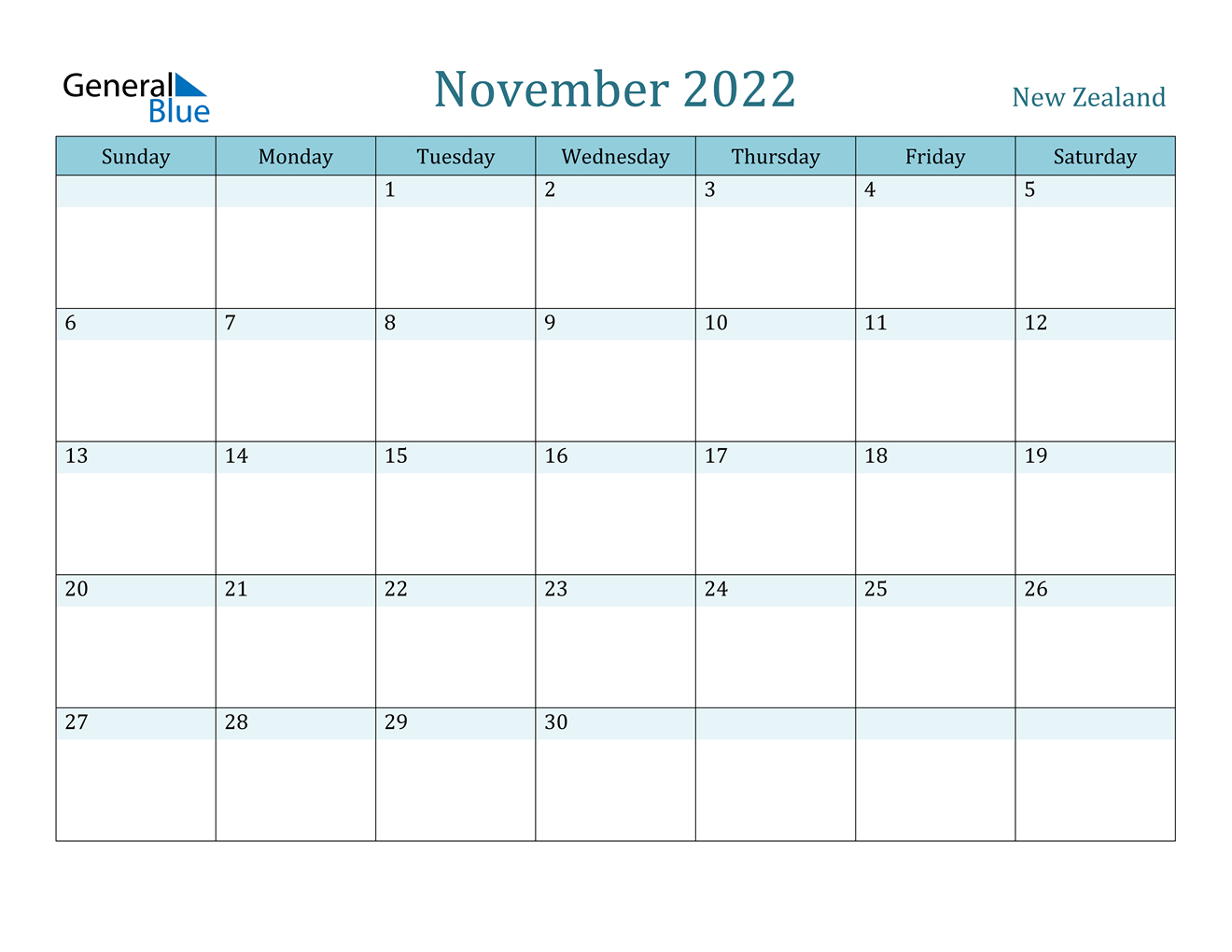 November 2022 Calendar - New Zealand