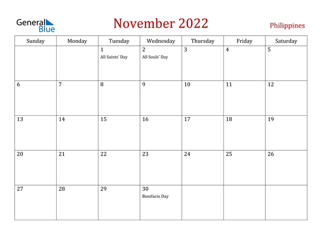 November 2022 Calendar - Philippines