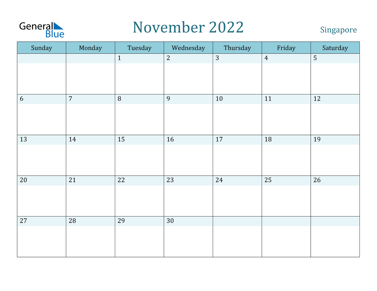 November 2022 Calendar - Singapore