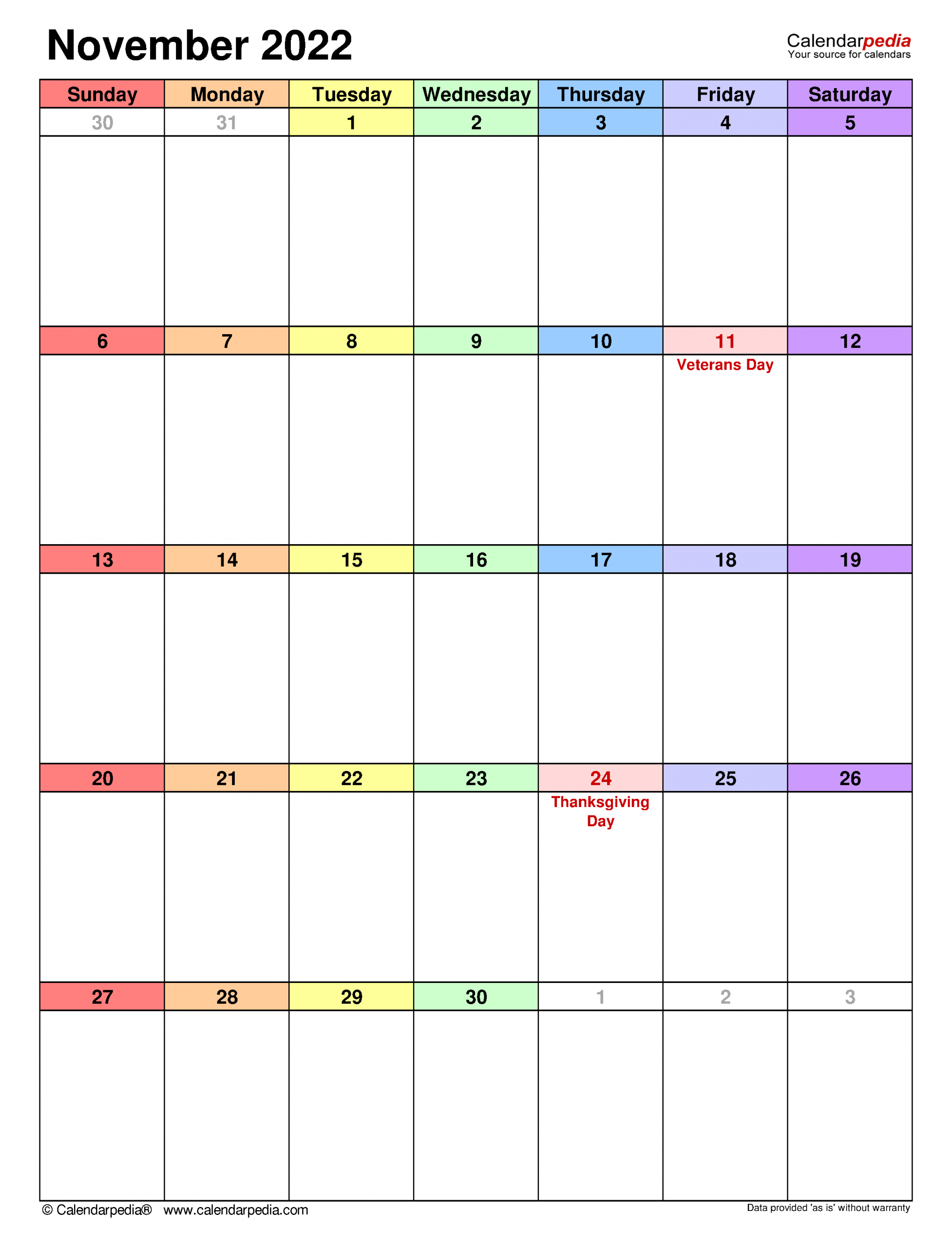 November 2022 Calendar | Templates For Word, Excel And Pdf
