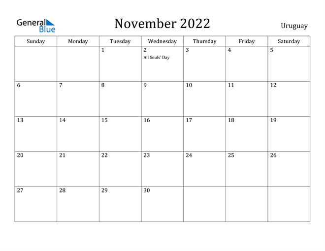 November 2022 Calendar - Uruguay
