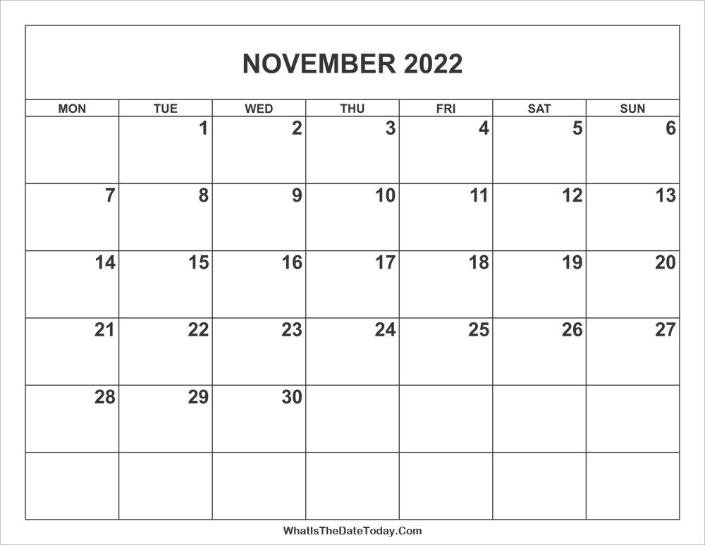 November 2022 Calendar | Whatisthedatetoday