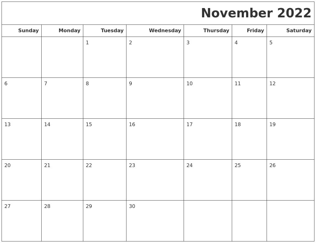 November 2022 Calendars To Print