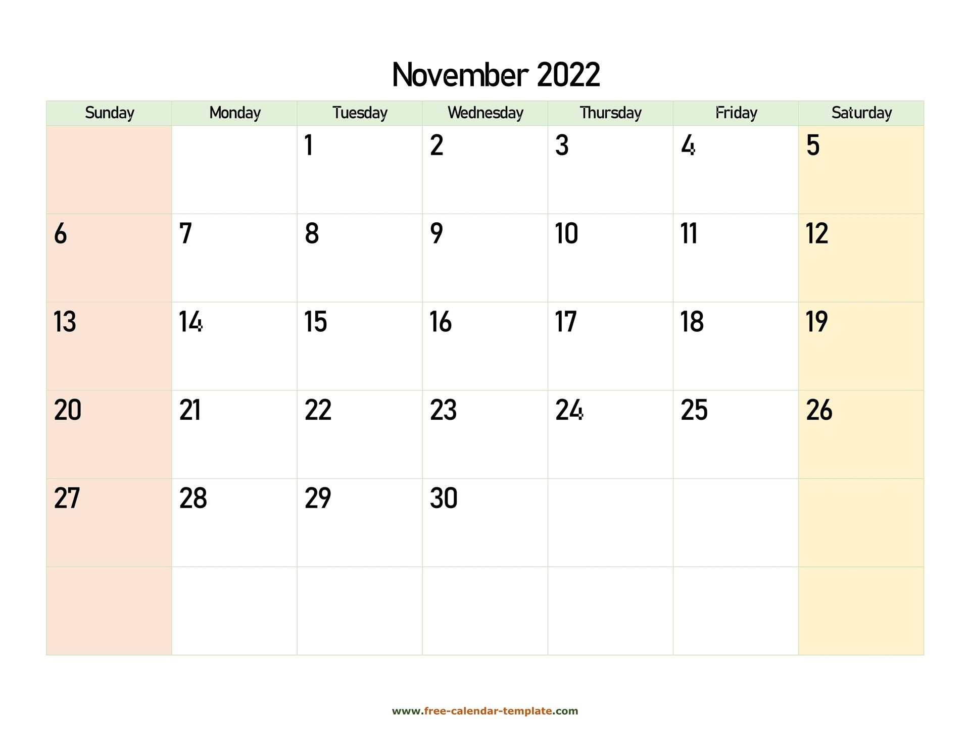 November 2022 Free Calendar Tempplate | Free-Calendar