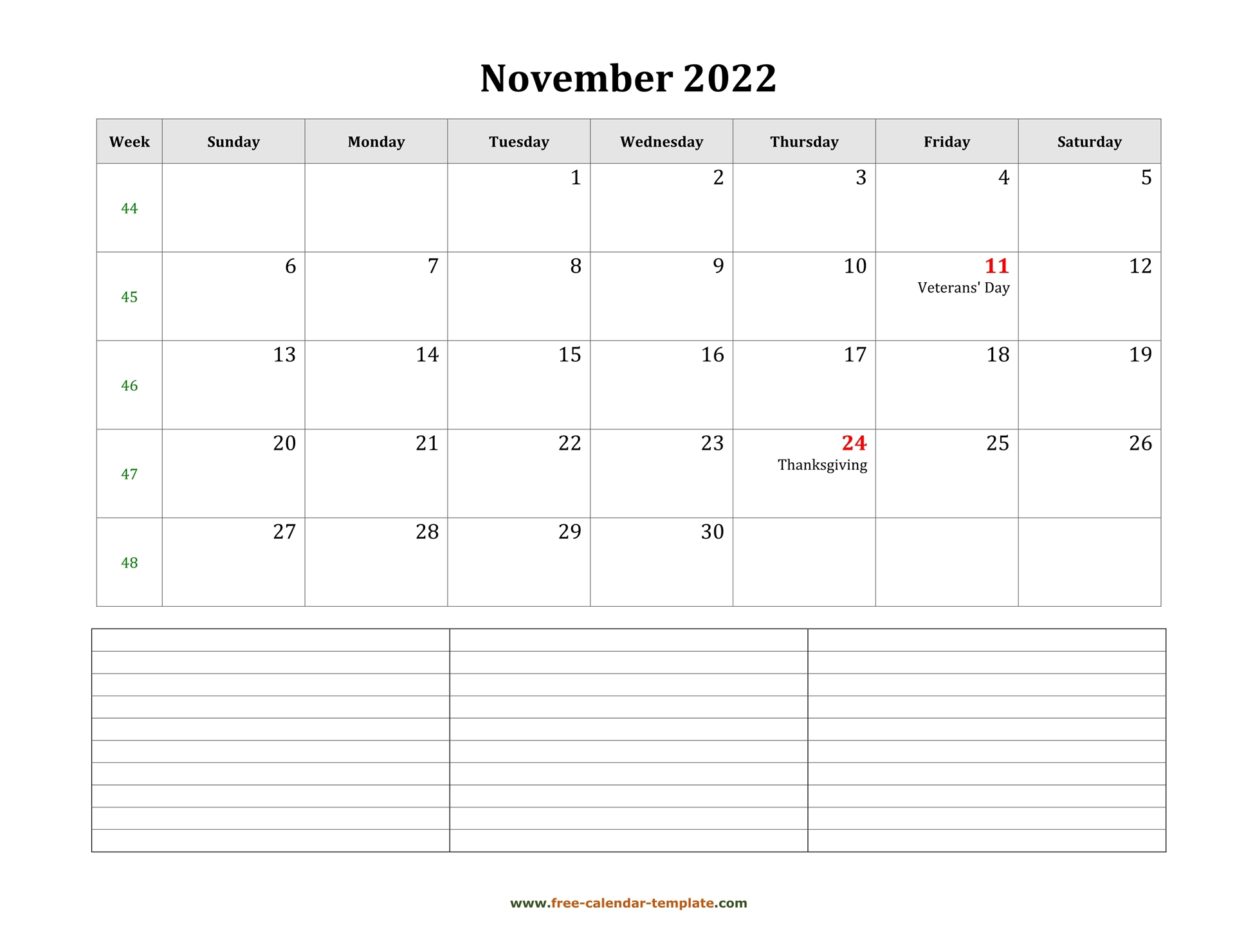 November 2022 Free Calendar Tempplate | Free-Calendar