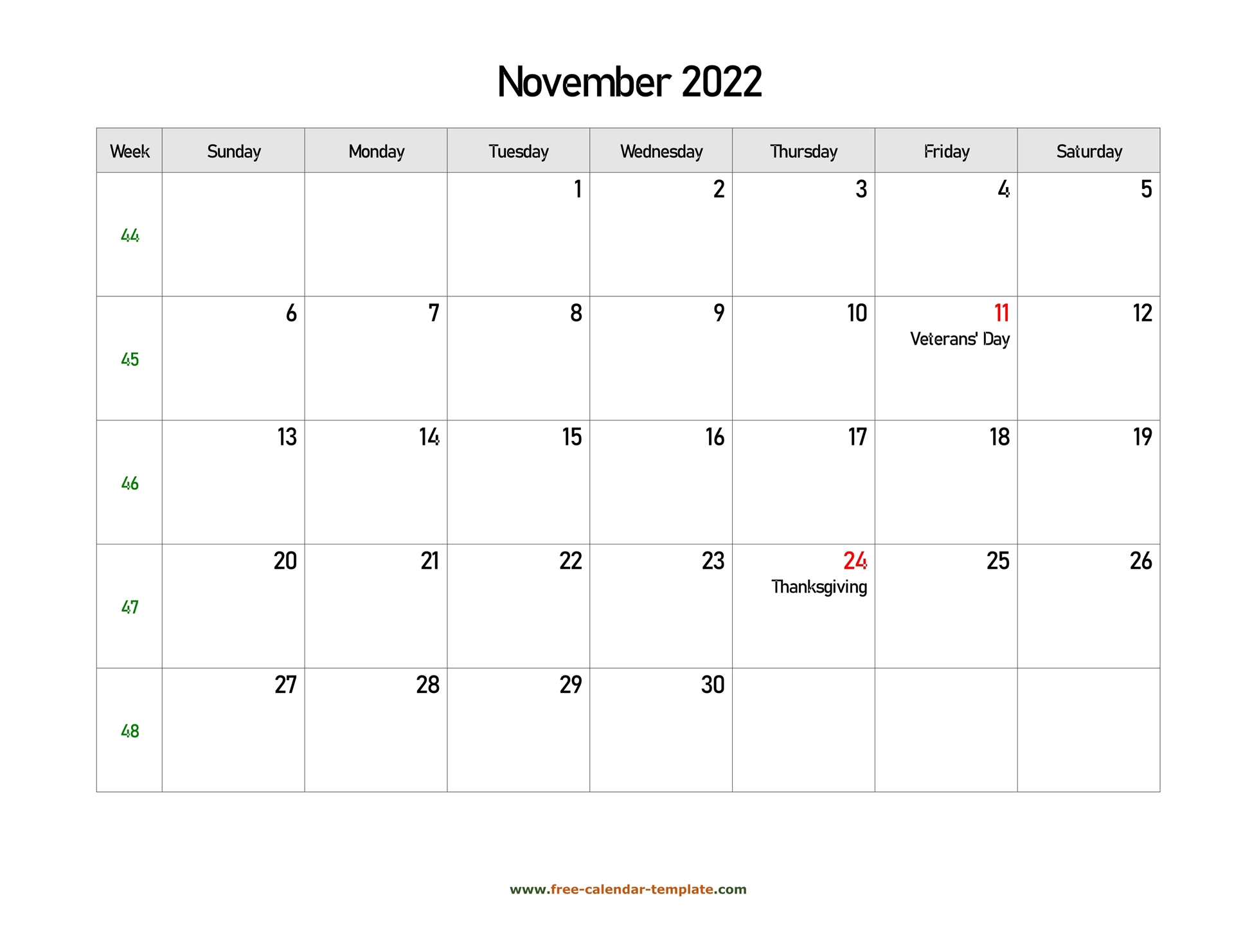 November 2022 Free Calendar Tempplate | Free-Calendar