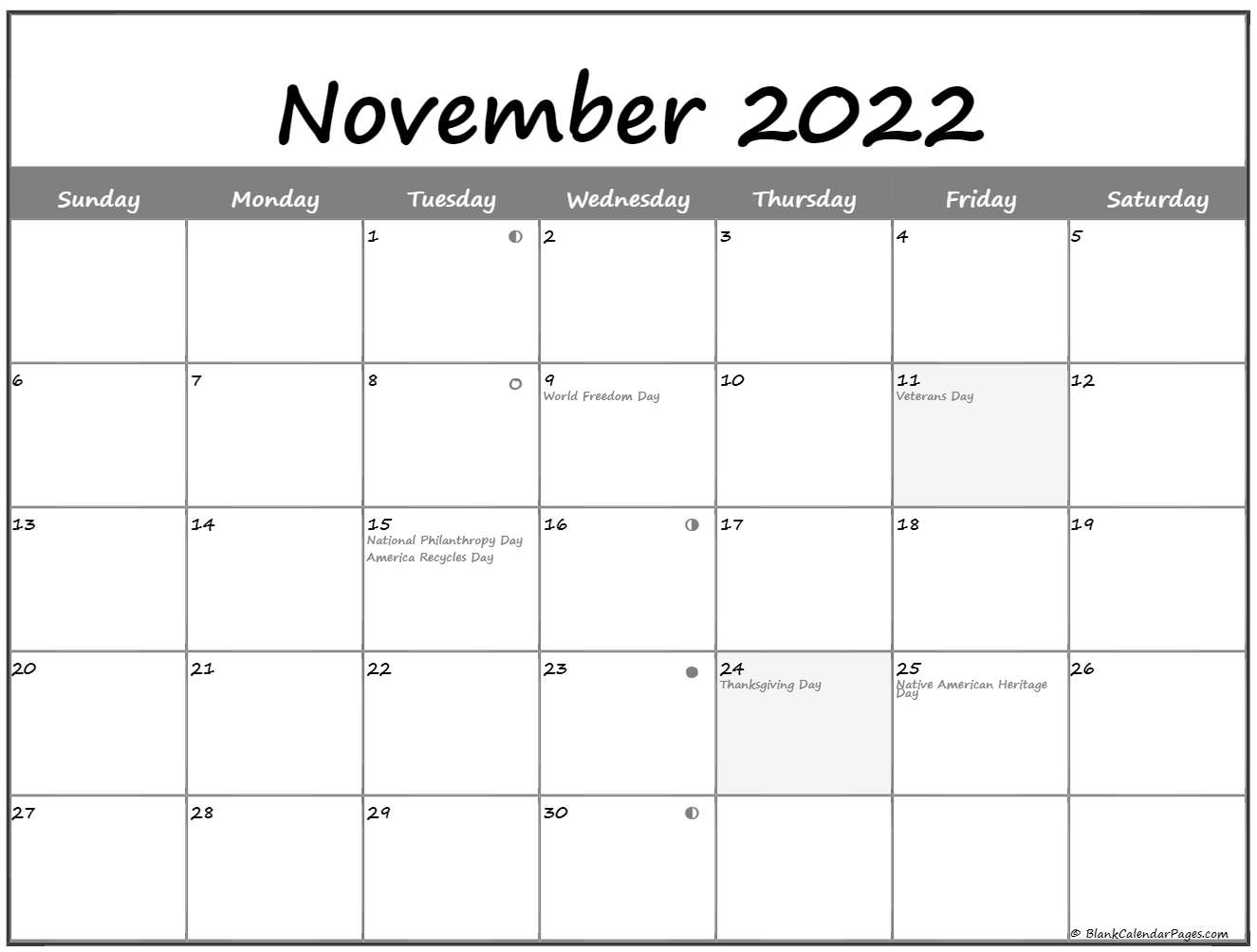 November 2022 Lunar Calendar | Moon Phase Calendar