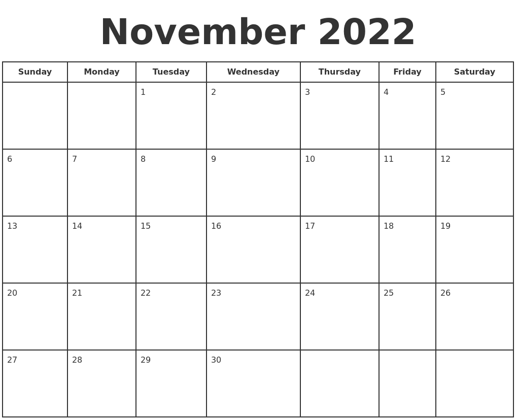 November 2022 Print A Calendar