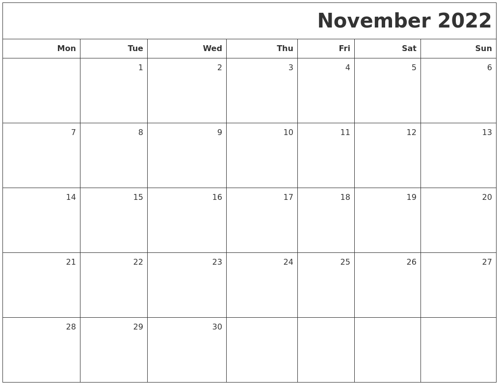 November 2022 Printable Blank Calendar
