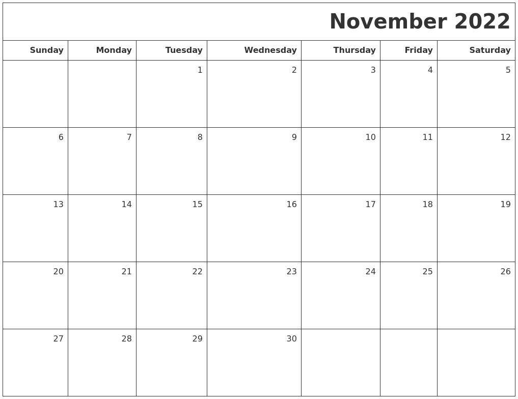 November 2022 Printable Blank Calendar