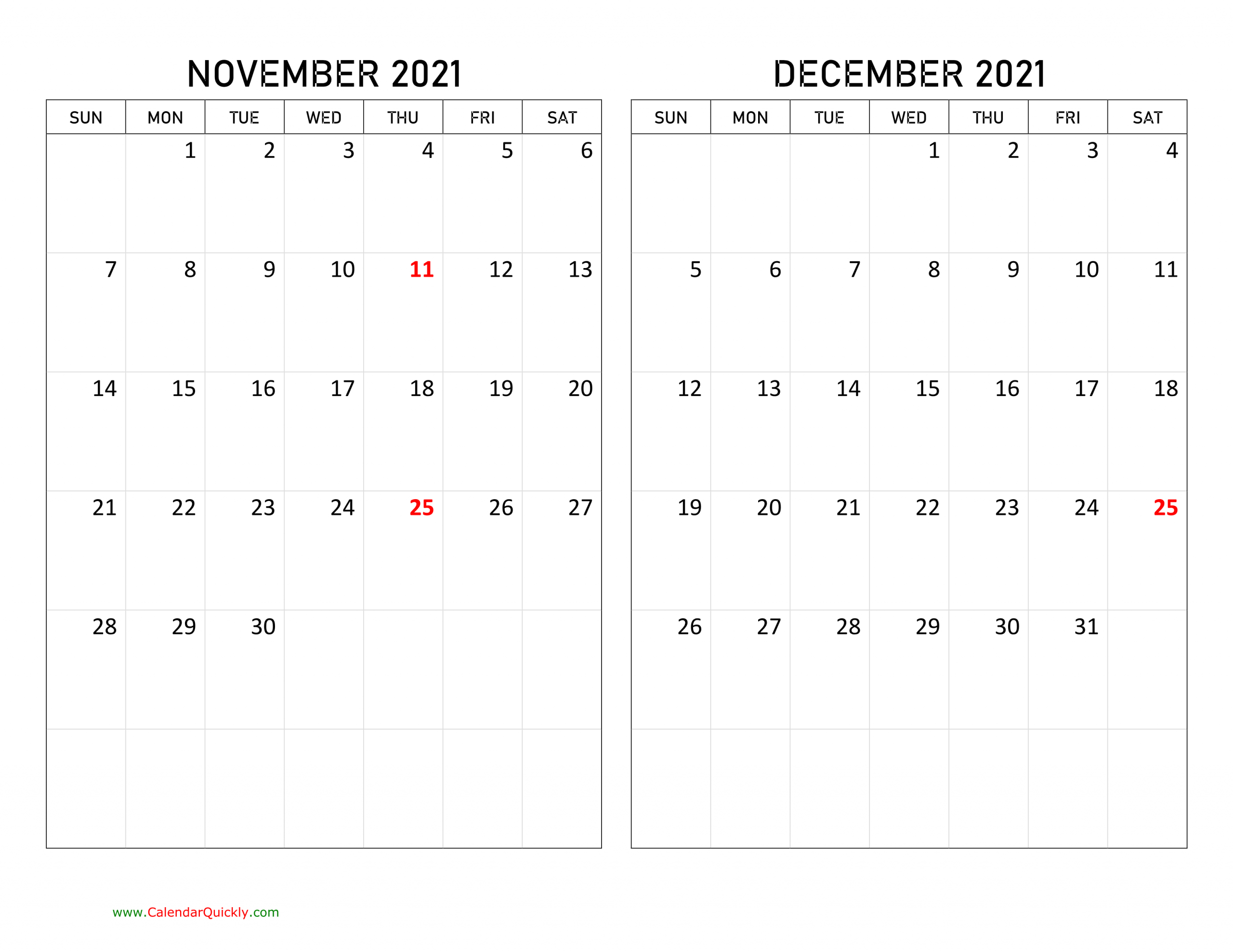 November And December 2021 Calendar | Calendar Quickly