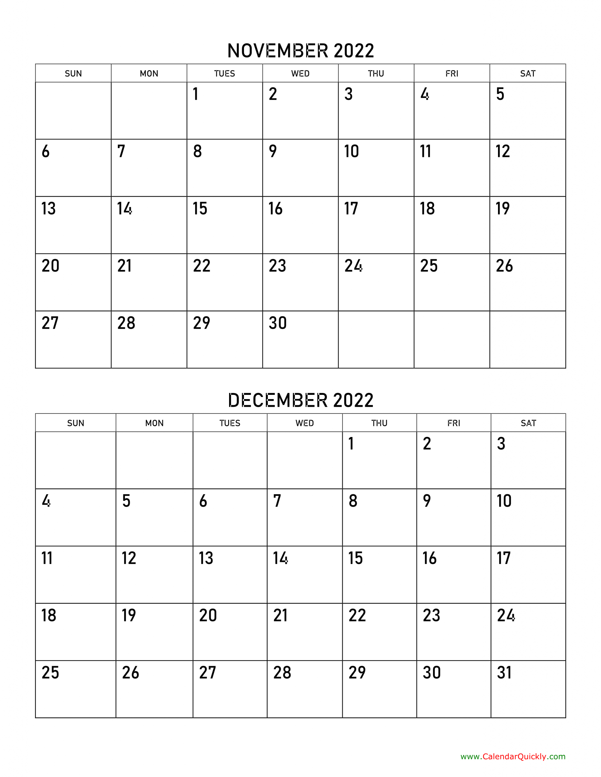 November And December 2022 Calendar | Calendar Quickly