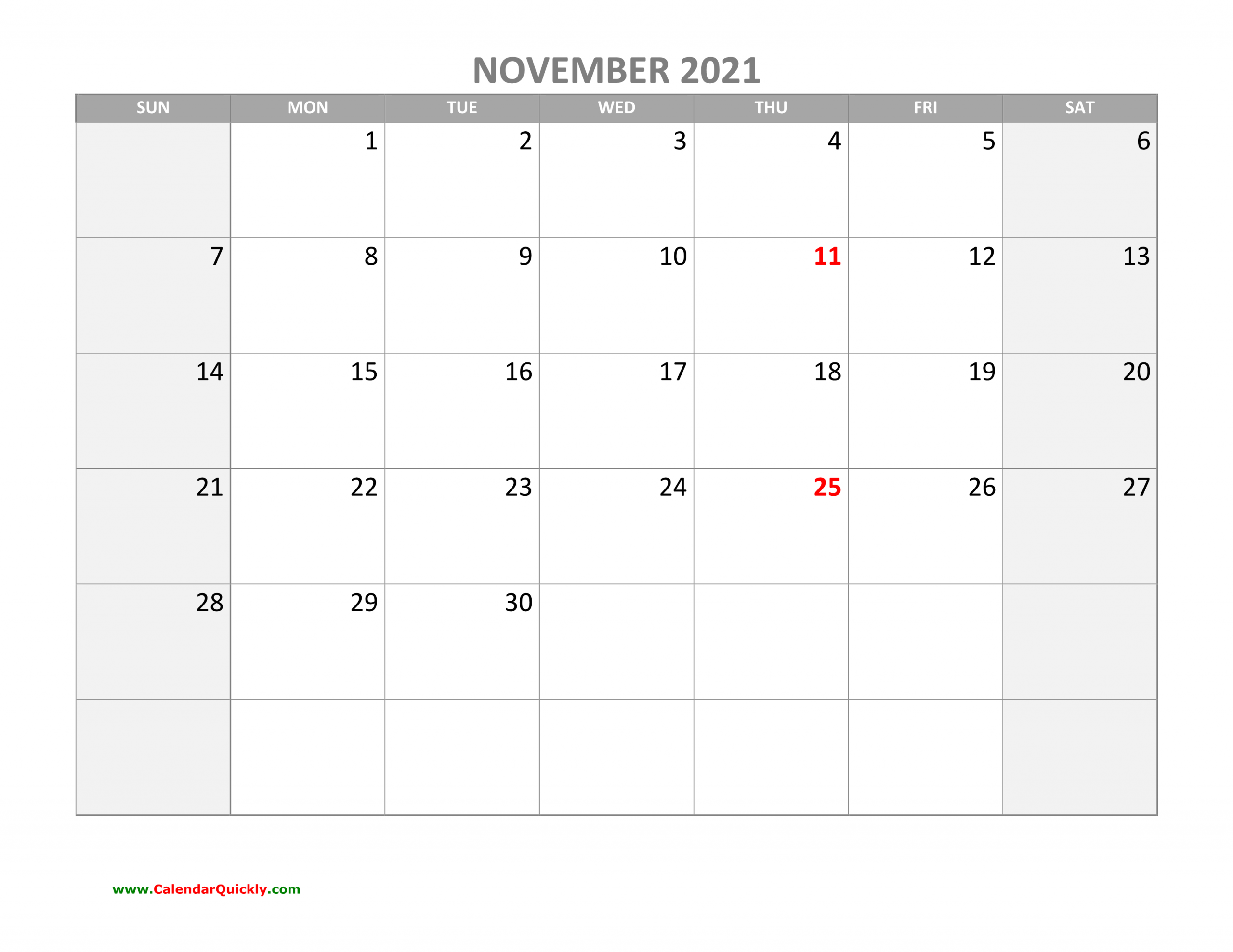 November Calendar 2021 With Holidays | Calendar Quickly