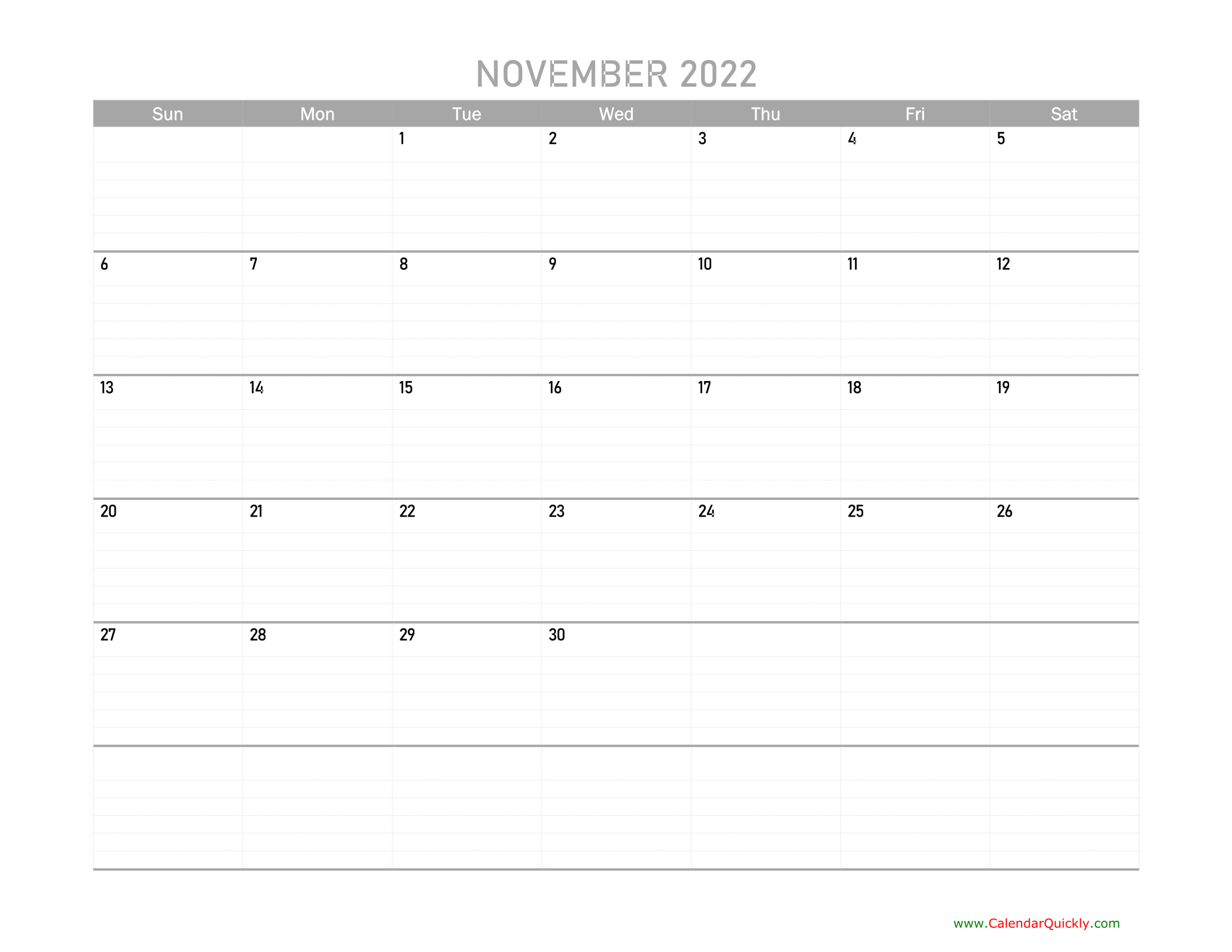 November Calendar 2022 Printable | Calendar Quickly