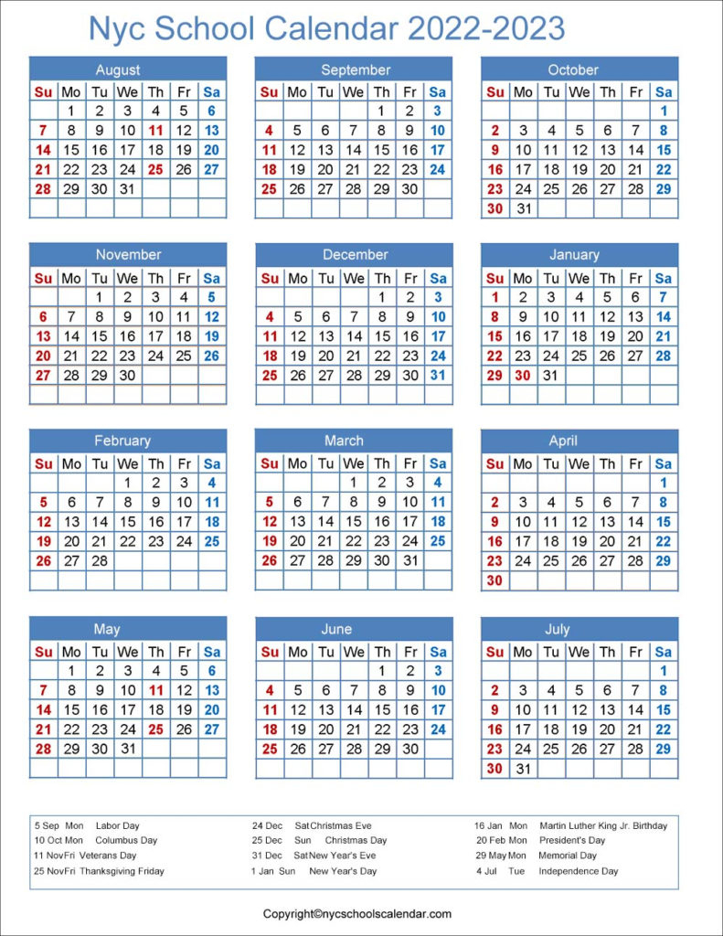 Nyc Doe 2022 To 2023 Calendar - 2023 Printable Calendar