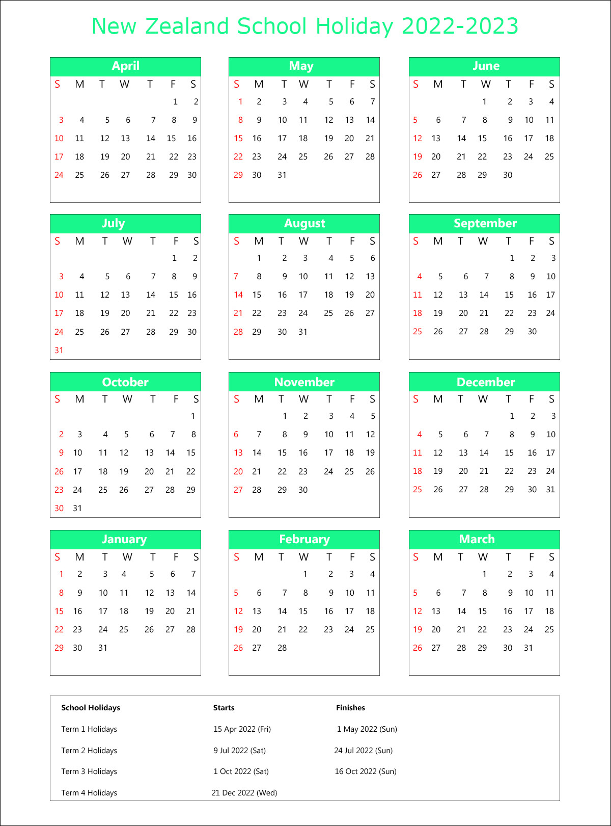 Nz School Calendar 2022 | Printable Calendar Templates