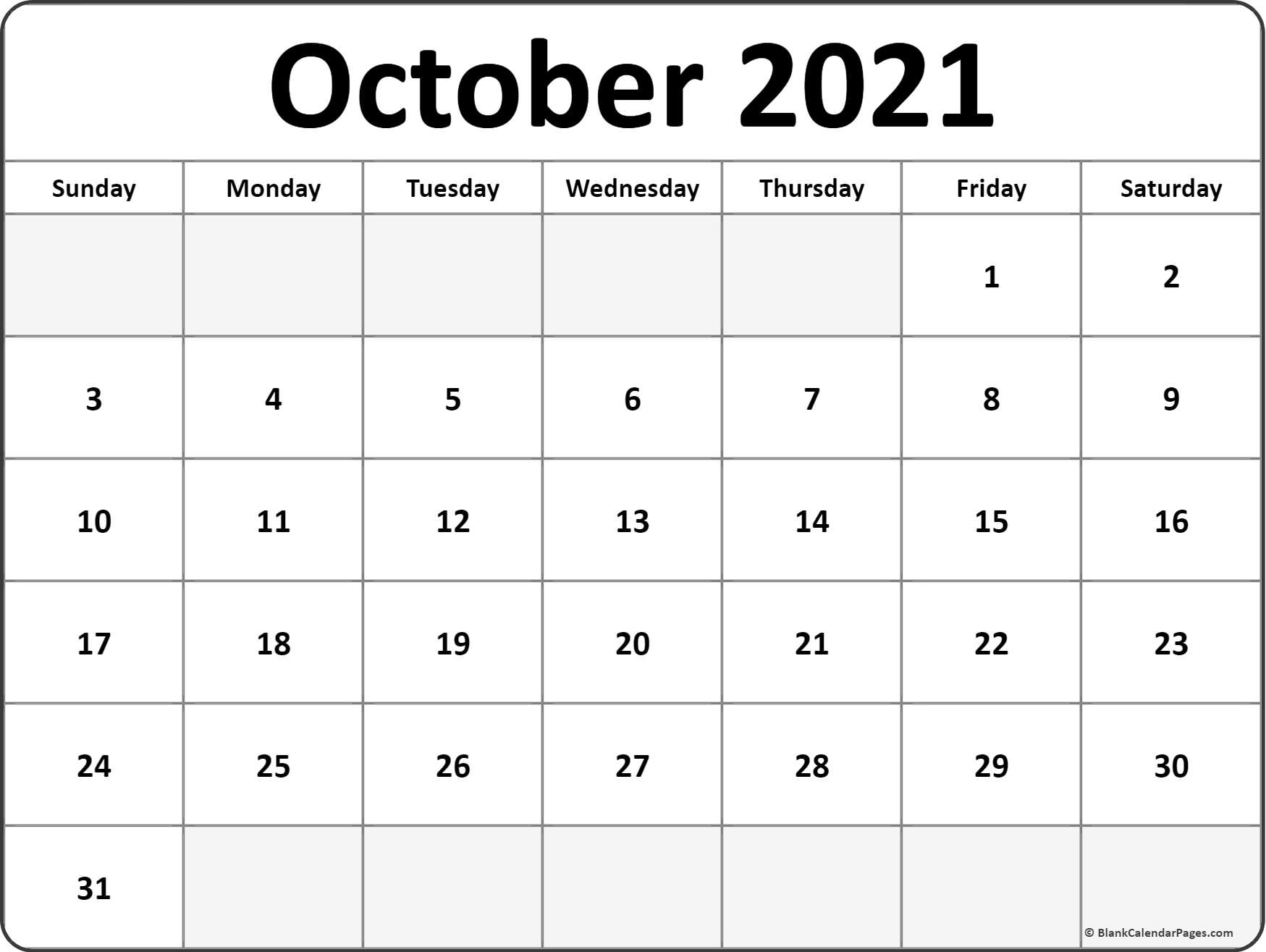 October 2021 Calendar | Free Printable Calendar Templates