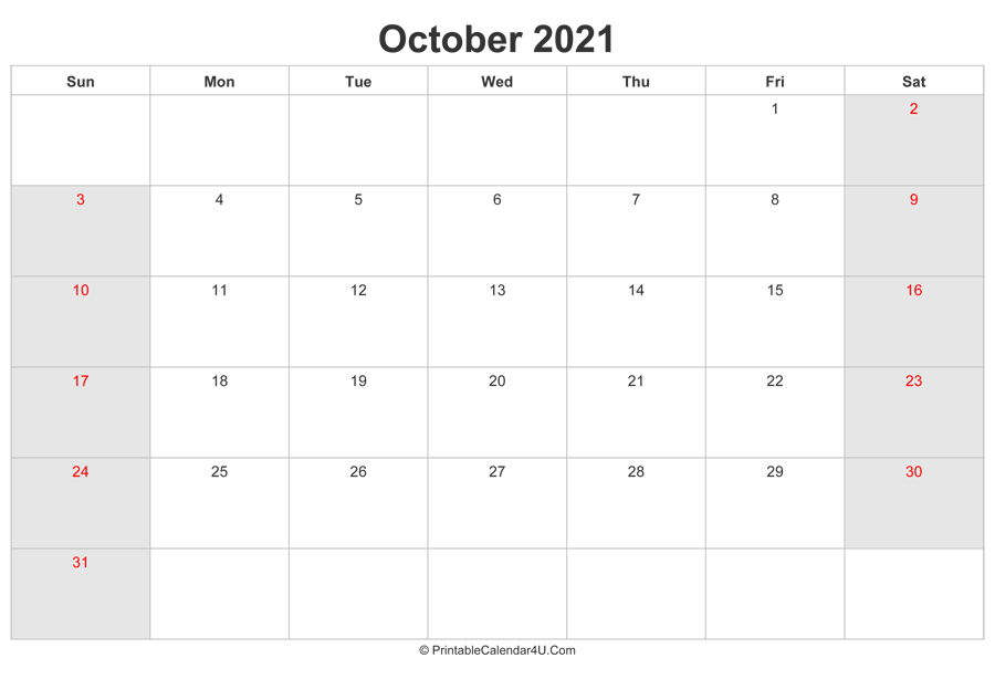 October 2021 Calendar With Uk Bank Holidays Highlighted