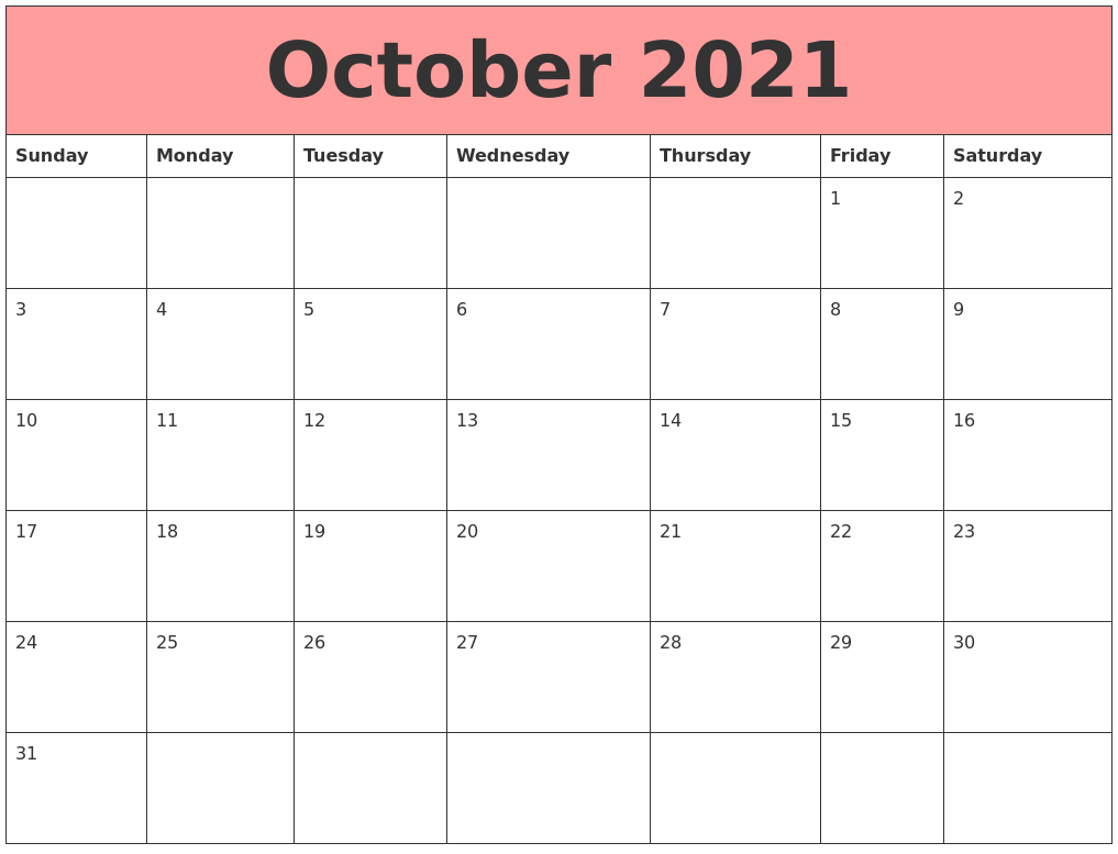October 2021 Calendars That Work