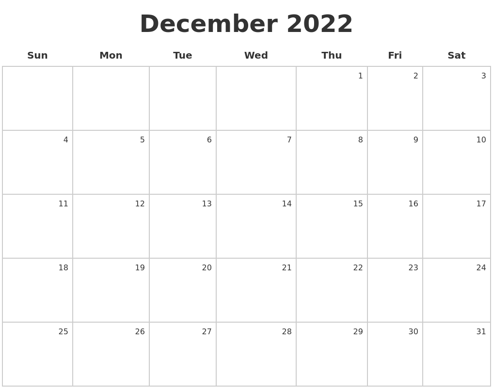 October 2022 Blank Monthly Calendar