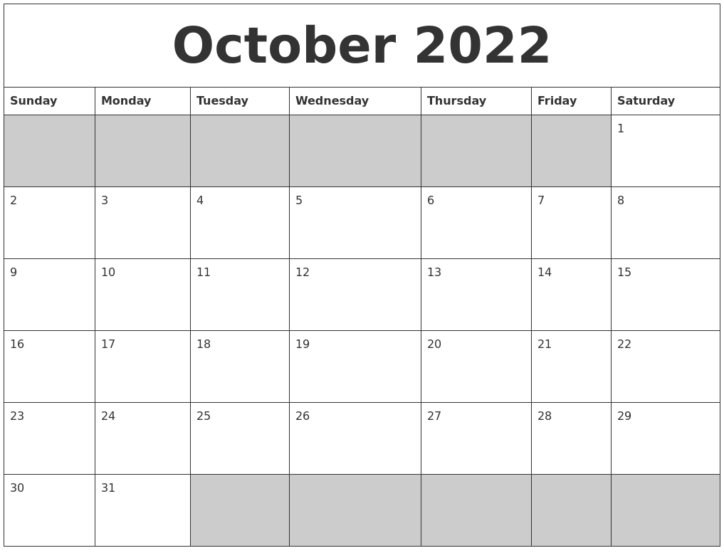 October 2022 Blank Printable Calendar