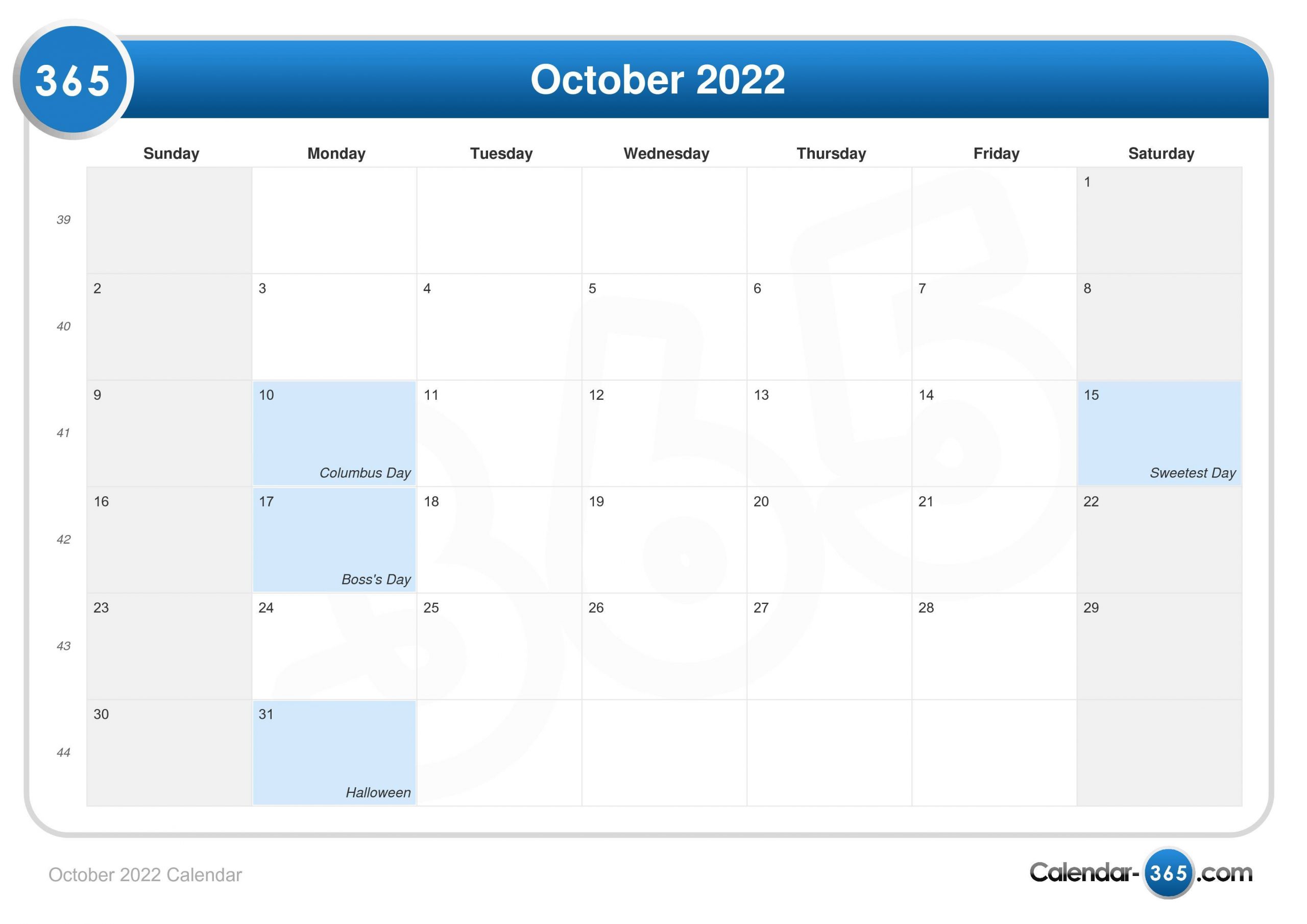 October 2022 Calendar