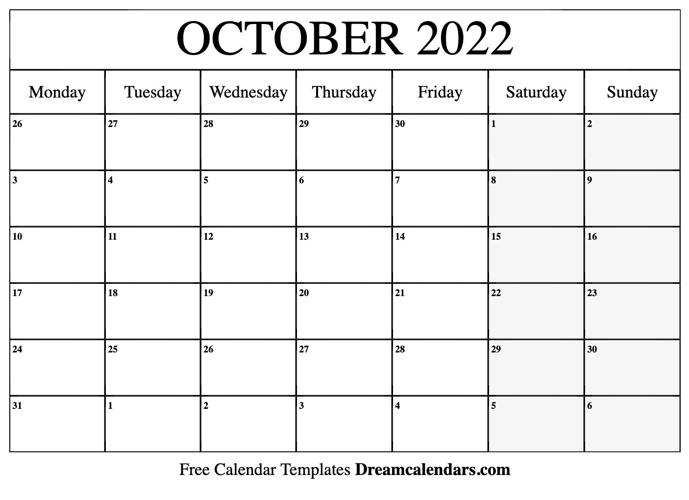 October 2022 Calendar | Free Blank Printable Templates