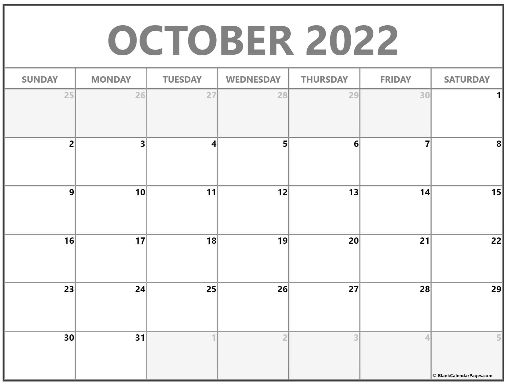 October 2022 Calendar | Free Printable Calendar Templates