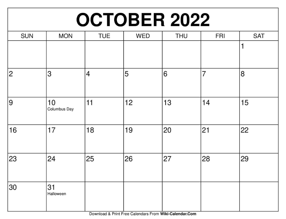 October 2022 Calendar | Free Printable Calendar Templates, 2020 Calendar Template, Calendar Template