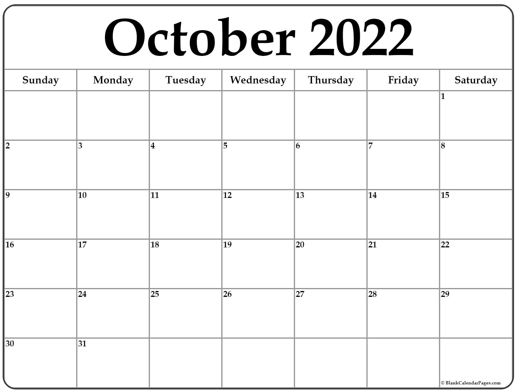 October 2022 Calendar | Free Printable Calendar Templates