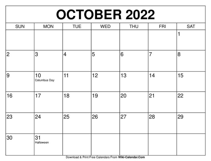 October 2022 Calendar | Free Printable Calendar Templates