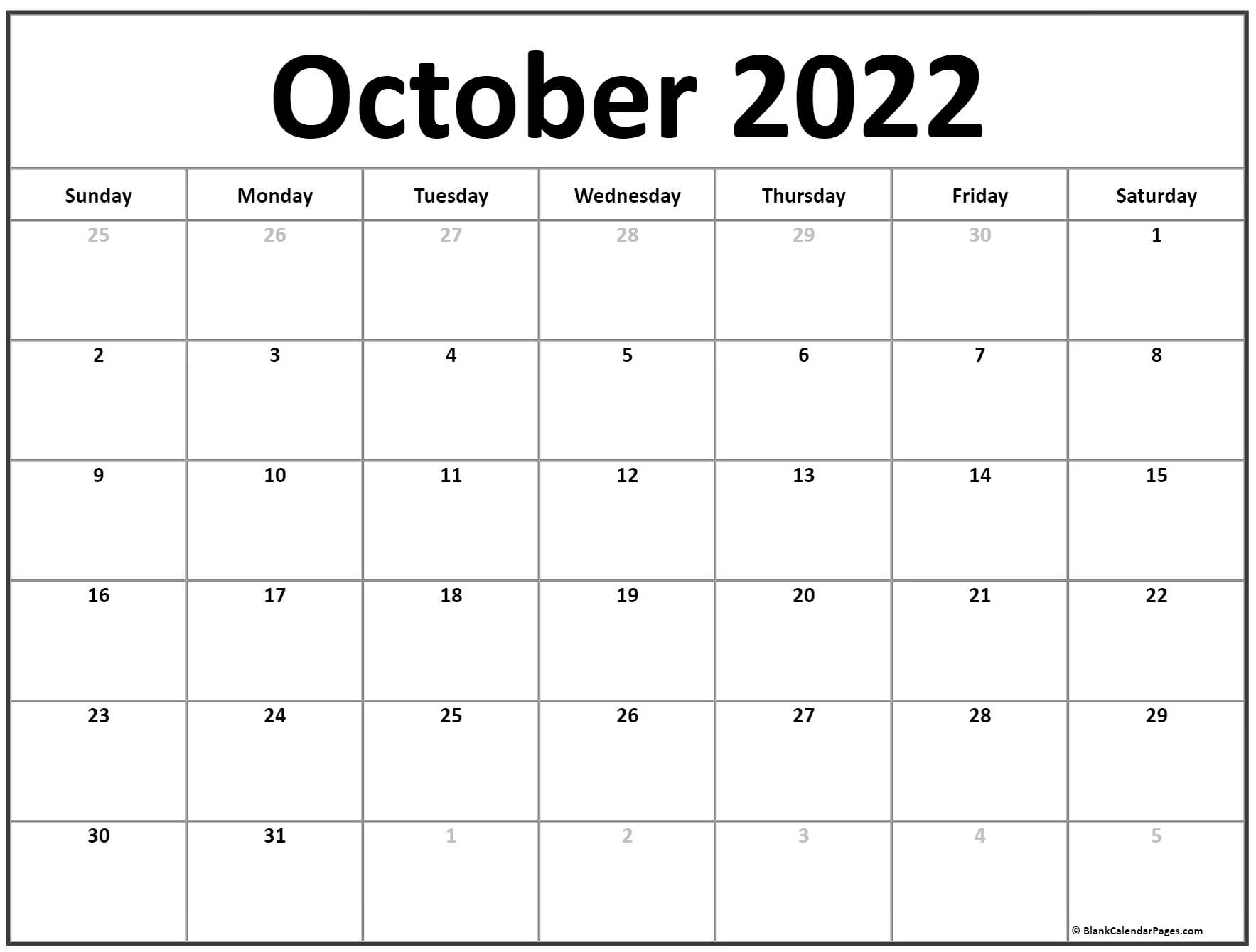 October 2022 Calendar | Free Printable Calendar Templates