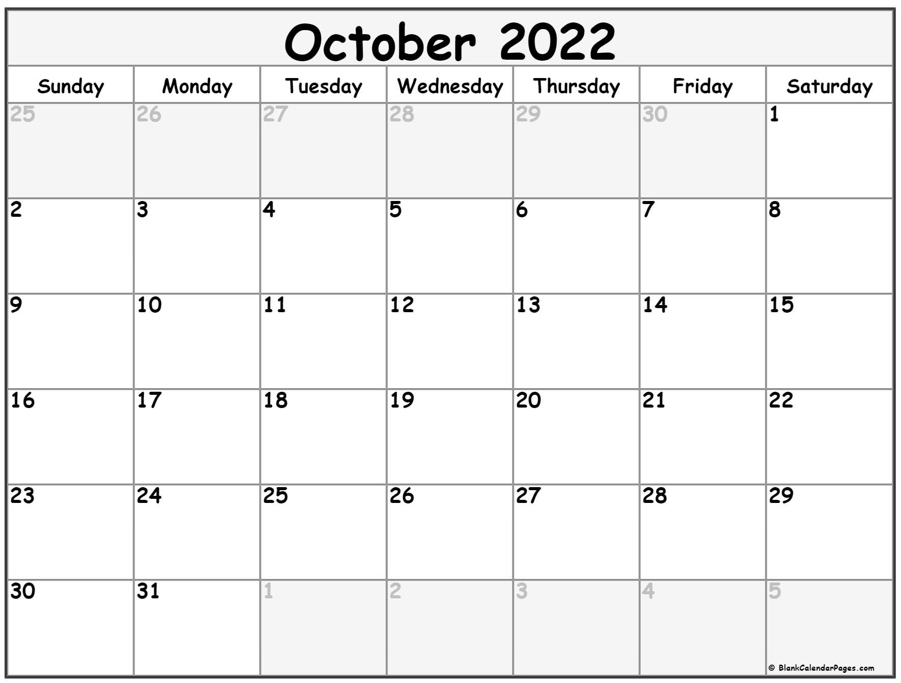 October 2022 Calendar | Free Printable Calendar Templates