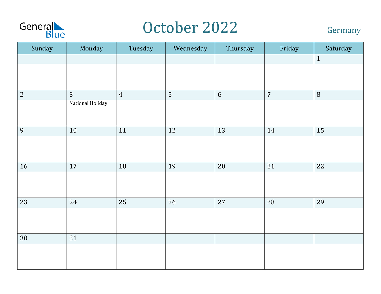 October 2022 Calendar - Germany