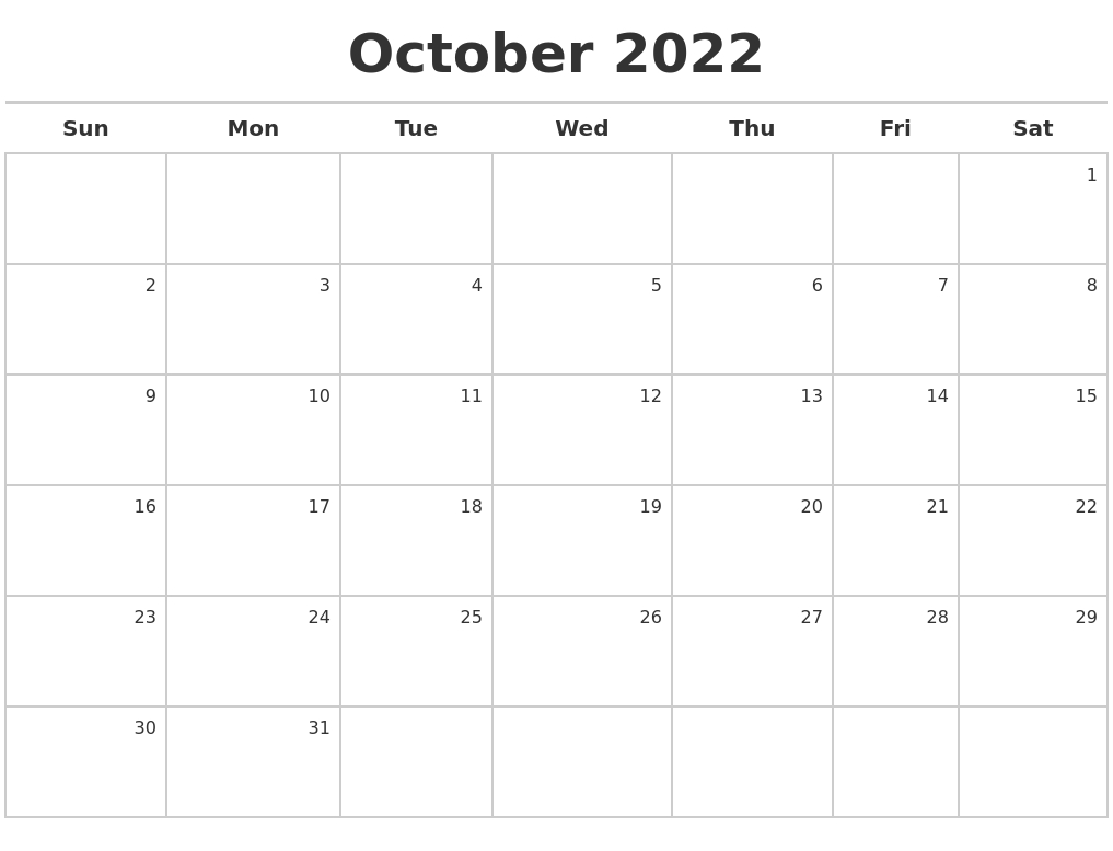 October 2022 Calendar Maker