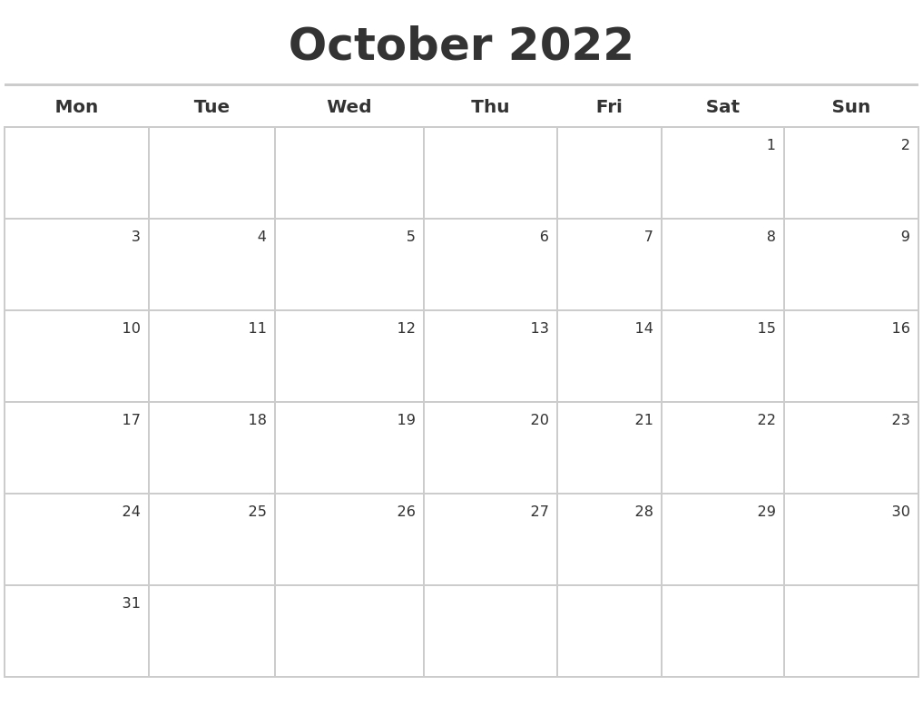 October 2022 Calendar Maker