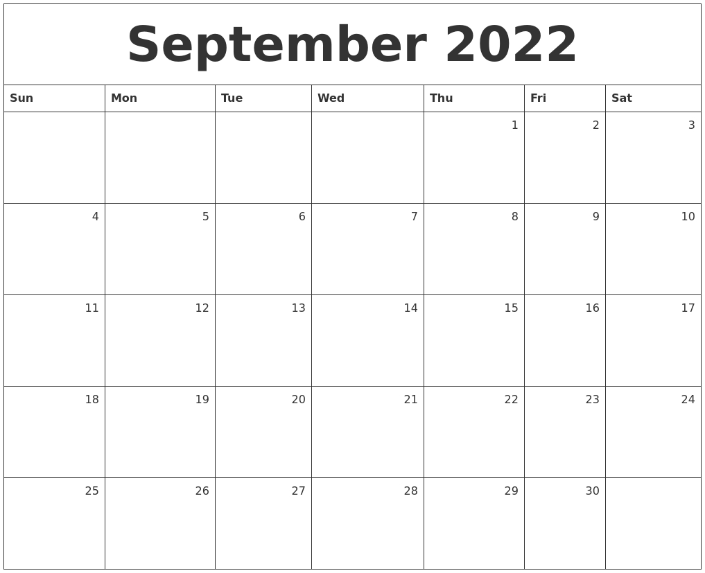 October 2022 Calendar Printable