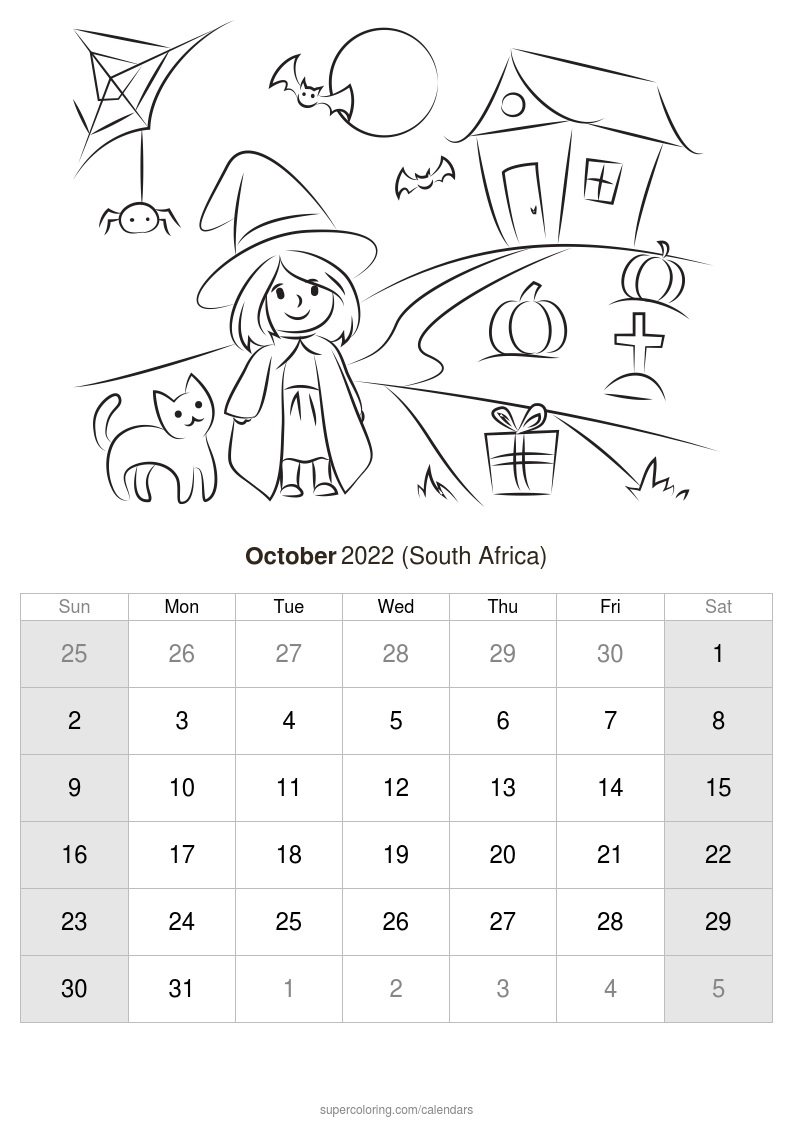 October 2022 Calendar - South Africa