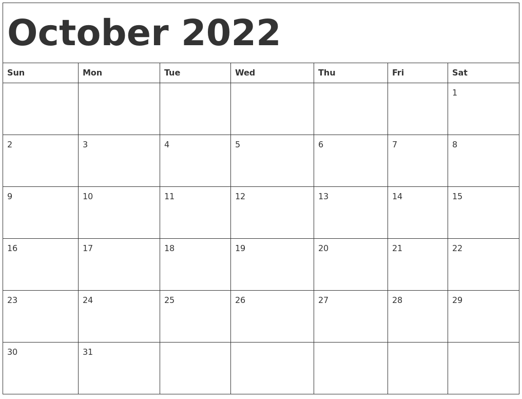 October 2022 Calendar Template