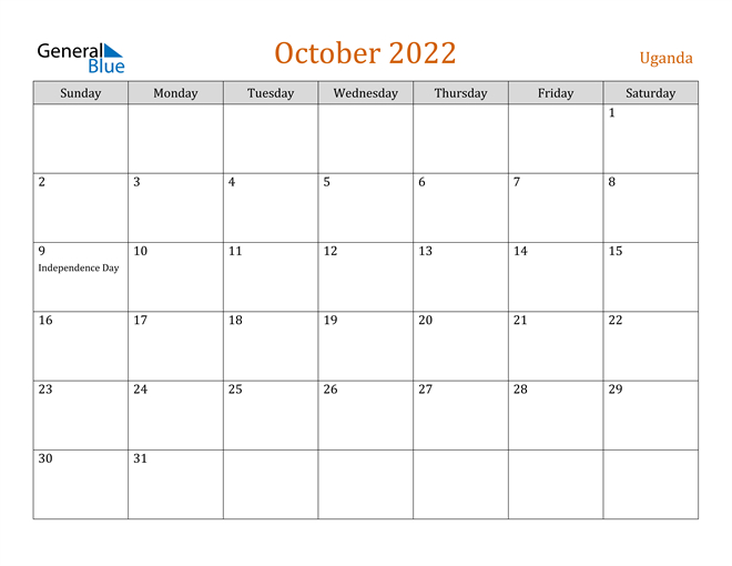 October 2022 Calendar - Uganda
