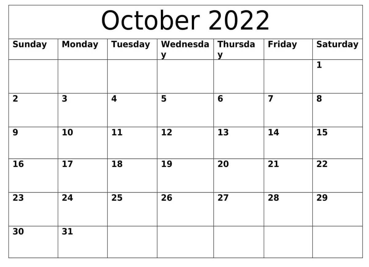 October 2022 Calendar With Holidays Templates - Free Us
