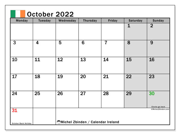 October 2022 Calendars &quot;Public Holidays&quot; - Michel Zbinden En