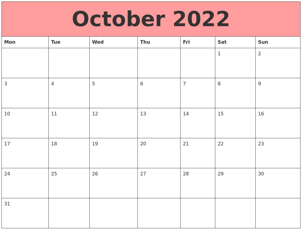 October 2022 Calendars That Work