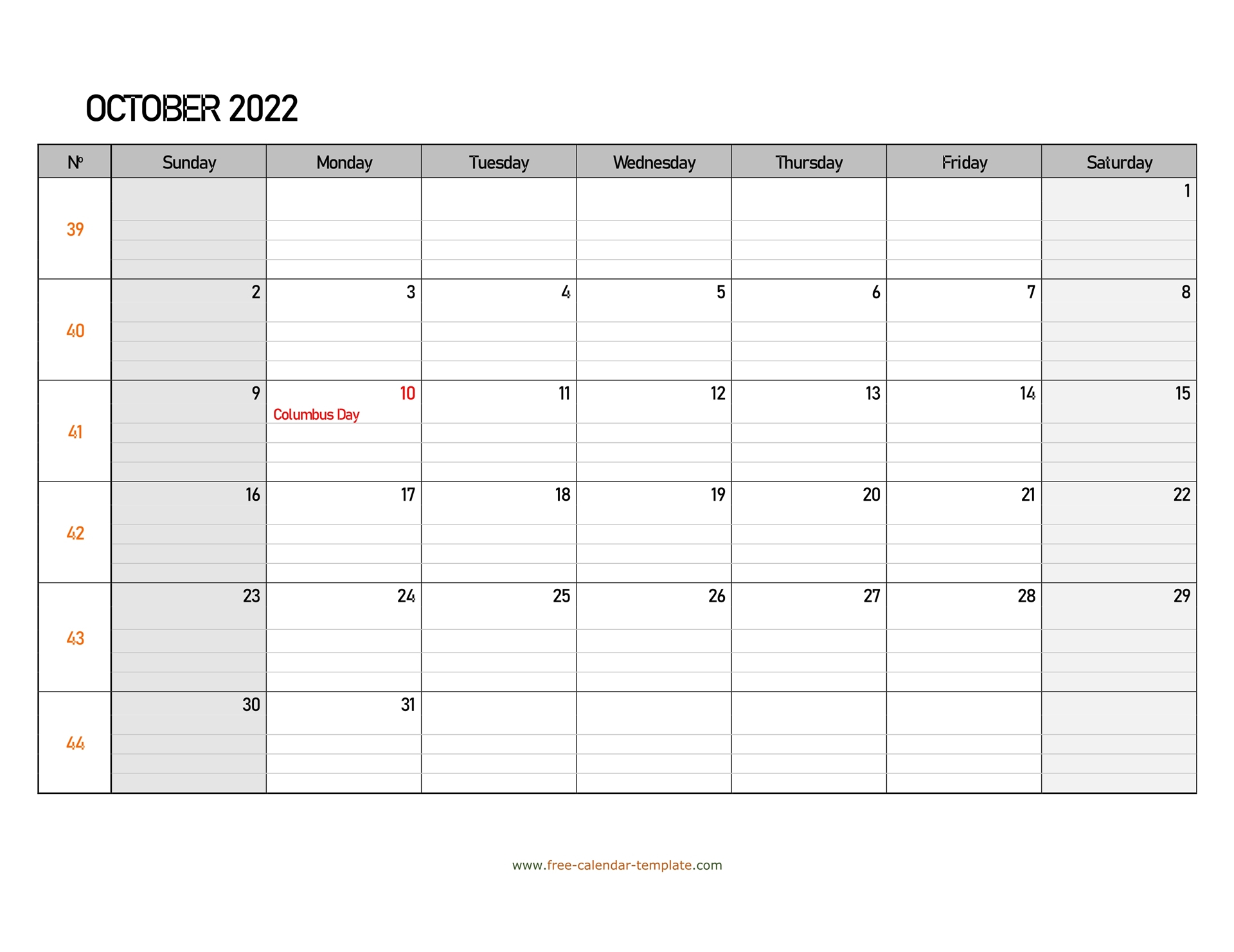 October 2022 Free Calendar Tempplate | Free-Calendar-Template