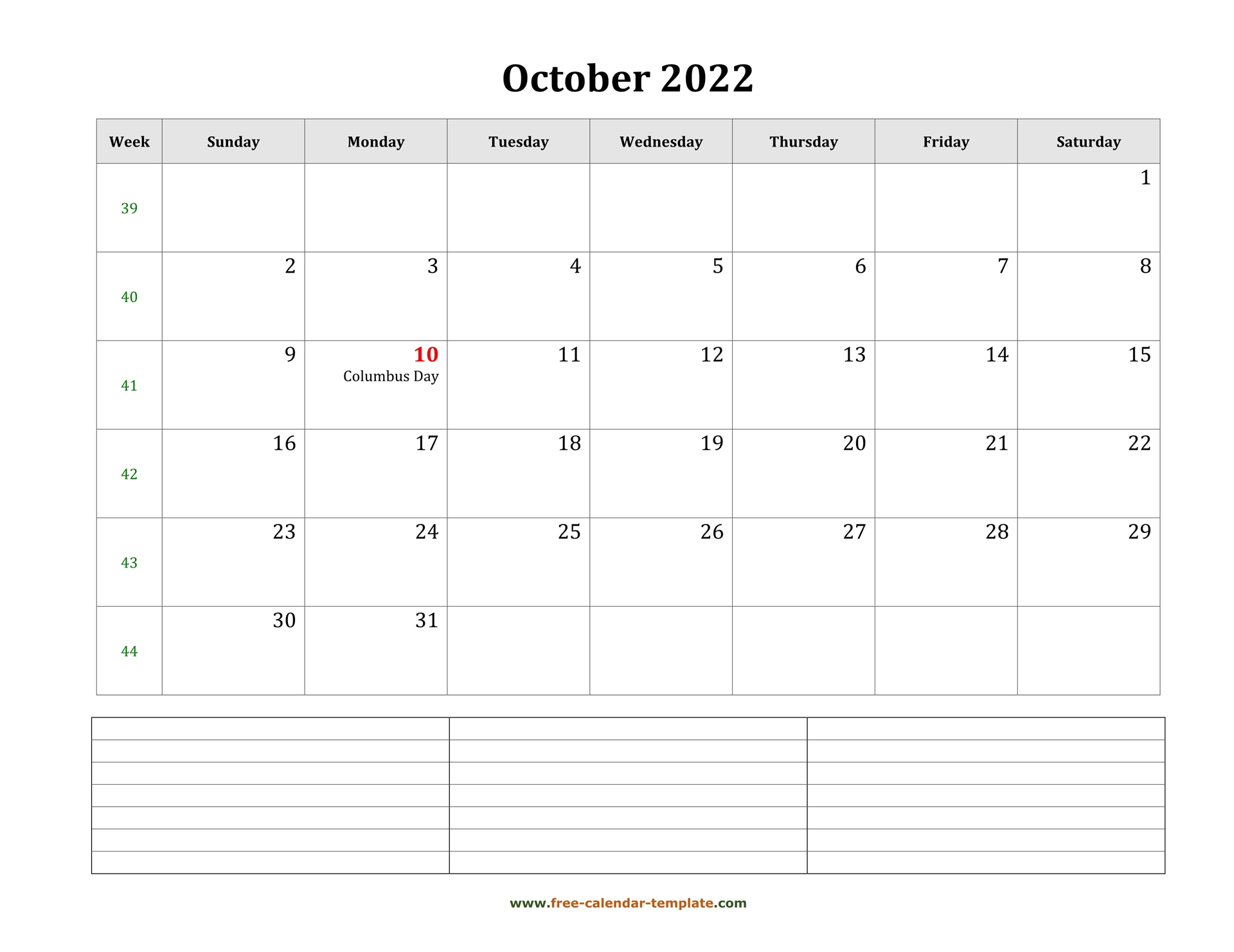 October 2022 Free Calendar Tempplate | Free-Calendar-Template