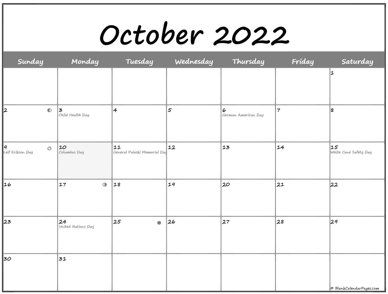 October 2022 Lunar Calendar | Moon Phase Calendar