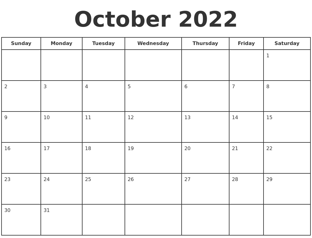 October 2022 Print A Calendar